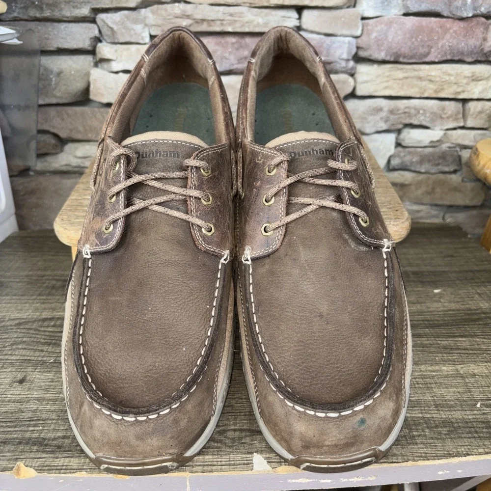 Dunham Refurbished Men's Captain 3 Eyed Boat Shoe Dark  Brown /Tan Size 18